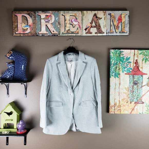 H&M Jackets & Blazers - EUC✨ H&M women's large light green blue spring tweed blazer